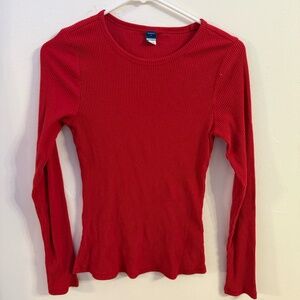 Women's Gap Red Ribbed Long Sleeve Fitted Top Medium